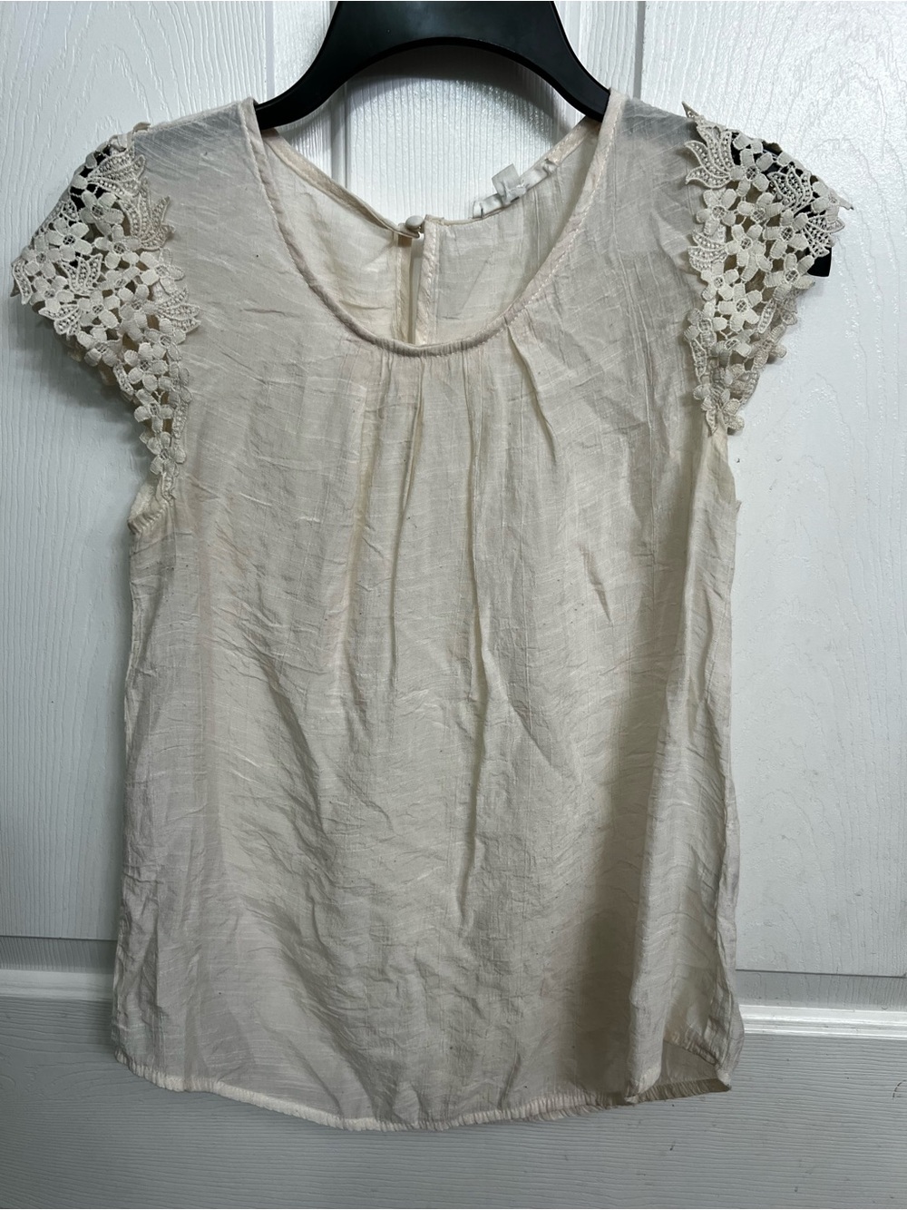 mine Cream Lace Cap-Sleeve Scoop Neck Blouse